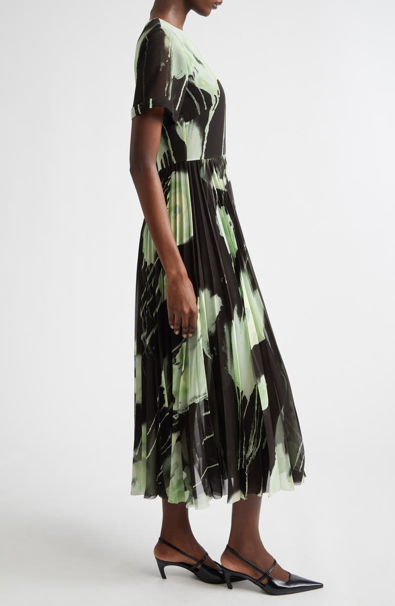 Jason Wu Collection Watercolor Floral Pleated Chiffon A-Line Dress, Alternate, color, Black / Light Jade