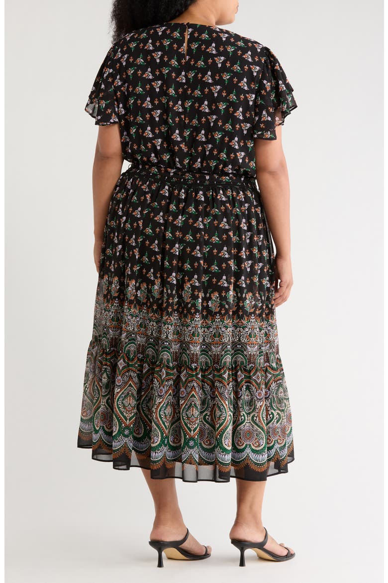 Floral & Paisley Mixe Print Flutter Sleeve Dress, Alternate, color, ALPINE GREEN