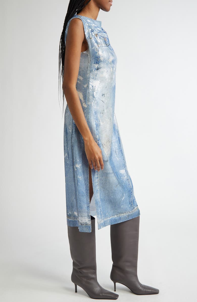 Acne Studios Dayda Trompe l'Oeil Sequin Georgette Midi Dress, Alternate, color, 