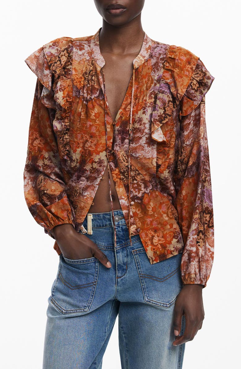 Desigual Paisley Button-Up Shirt, Main, color, Orange
