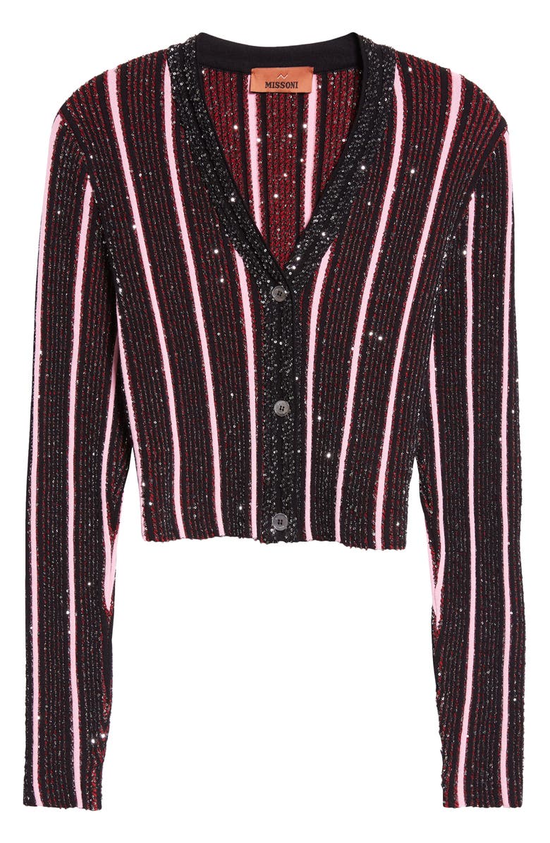 Missoni Rib Sequin Embellished Crop Cardigan, Alternate, color, Red And Black
