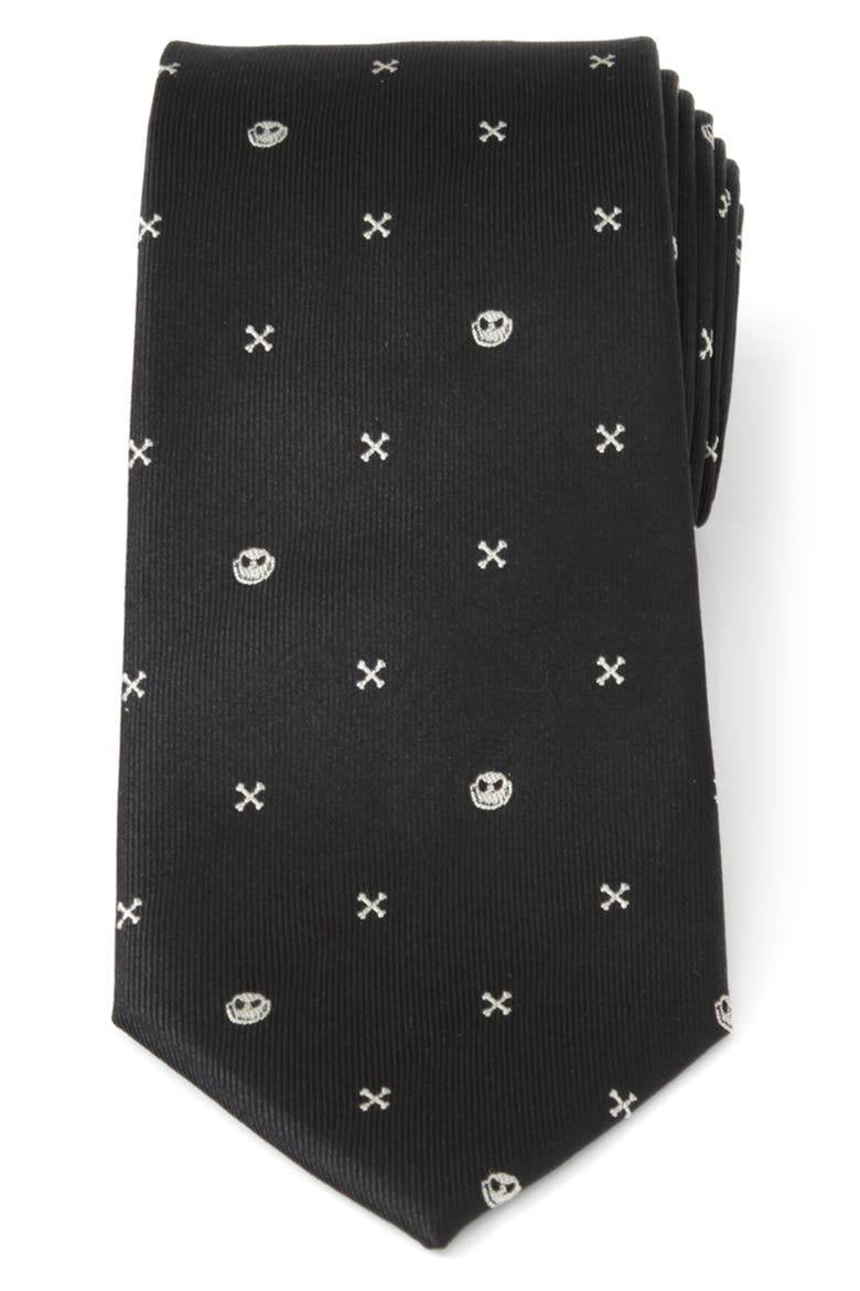 NIghtmare Before Christmas Jack Skellington Silk Tie, Main, color, BLACK