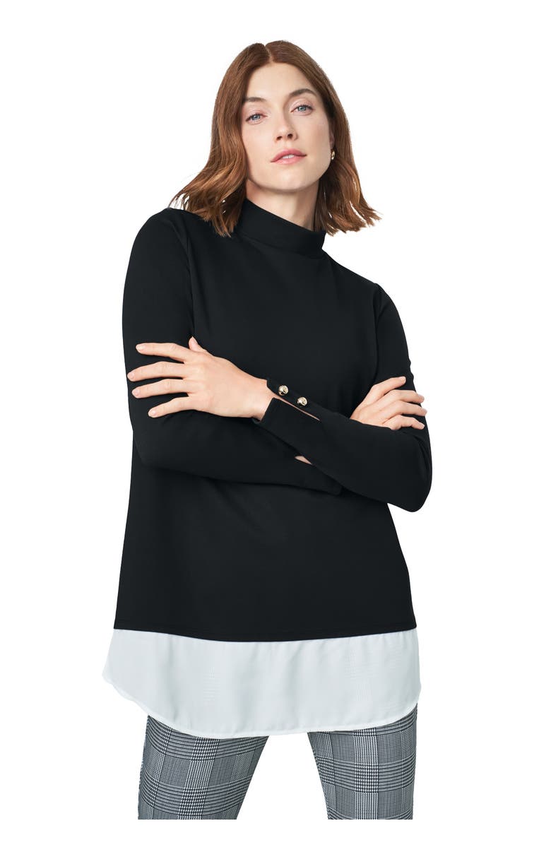 Jessica London Mixed Media Ponte Top, Main, color, Black