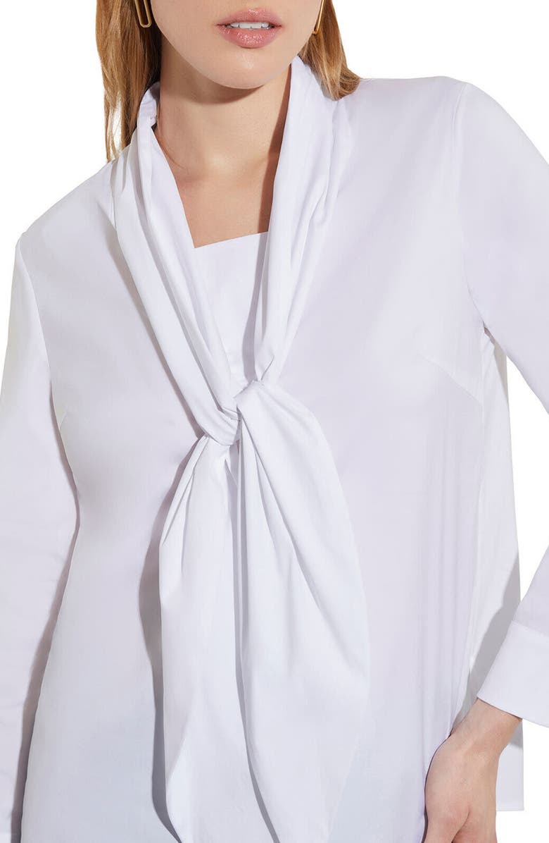 Misook Tie Neck Poplin Blouse, Alternate, color, White