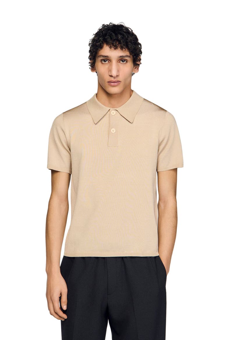 Short-sleeve knitted polo shirt, Alternate, color, Oats
