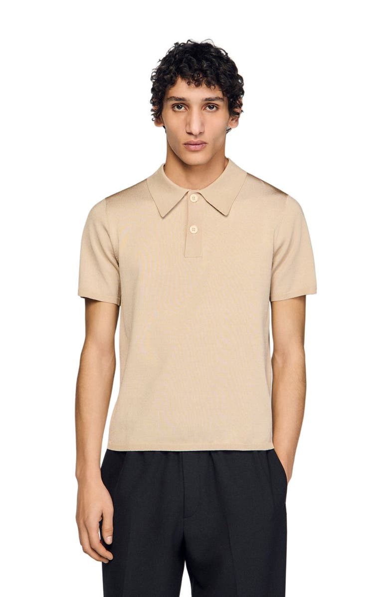 SANDRO Short-sleeve knitted polo shirt, Alternate, color, Oats