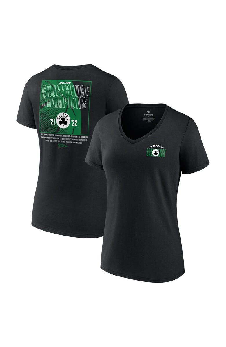 FANATICS Women's Fanatics Branded Black Boston Celtics 2022 Eastern Conference Champions Balanced Attack Roster V-Neck T-Shirt, Main, color, 
