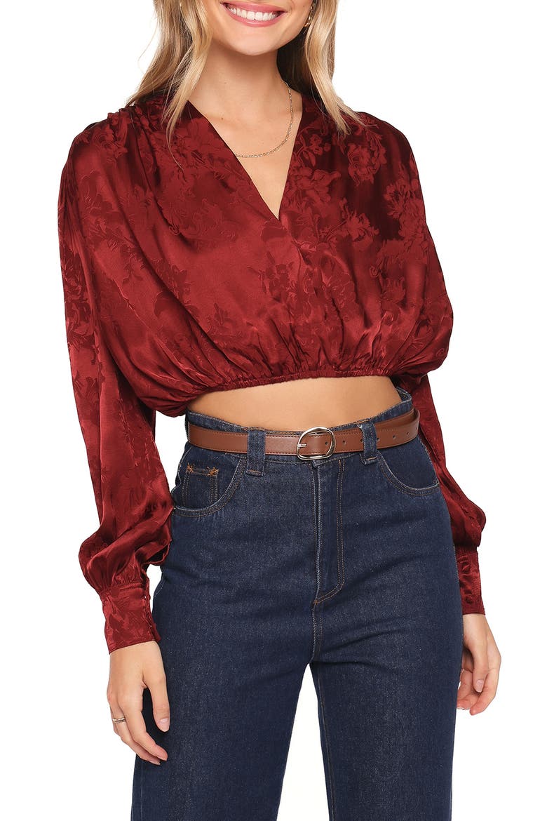 Bowman Floral Jacquard Crop Top, Main, color, WINE