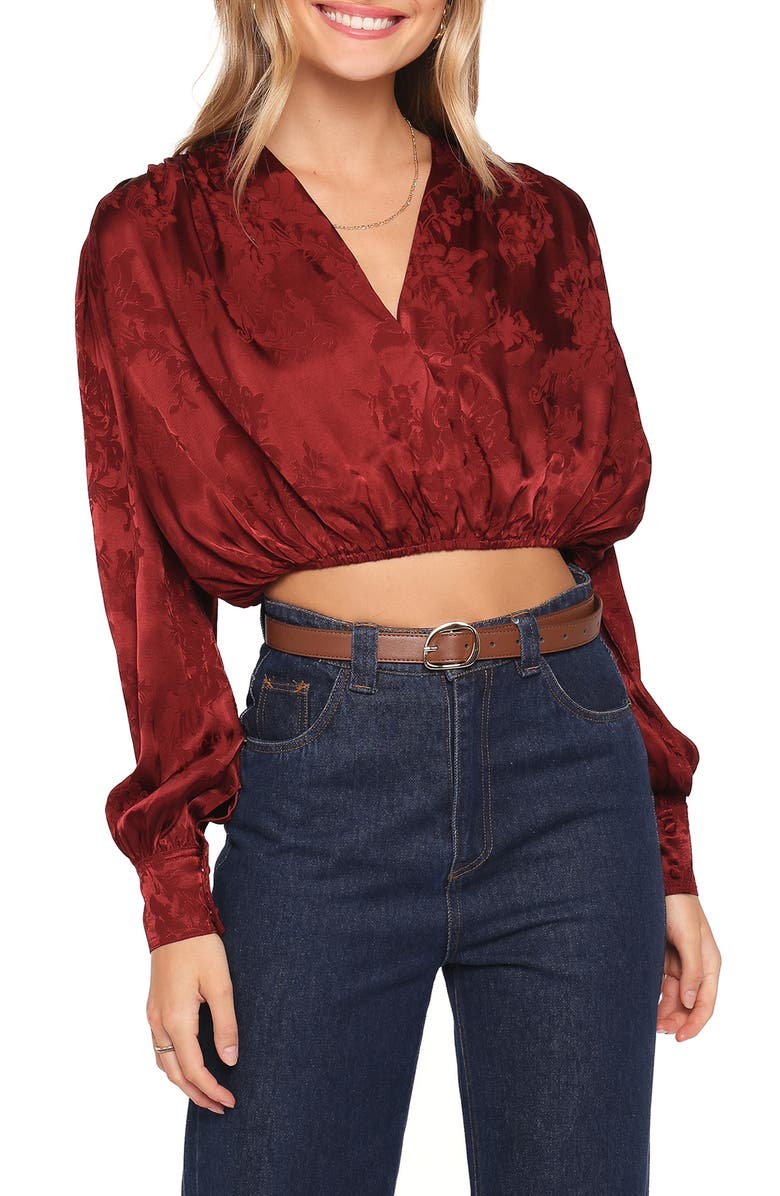 Petal & Pup Bowman Floral Jacquard Crop Top, Main, color, Wine