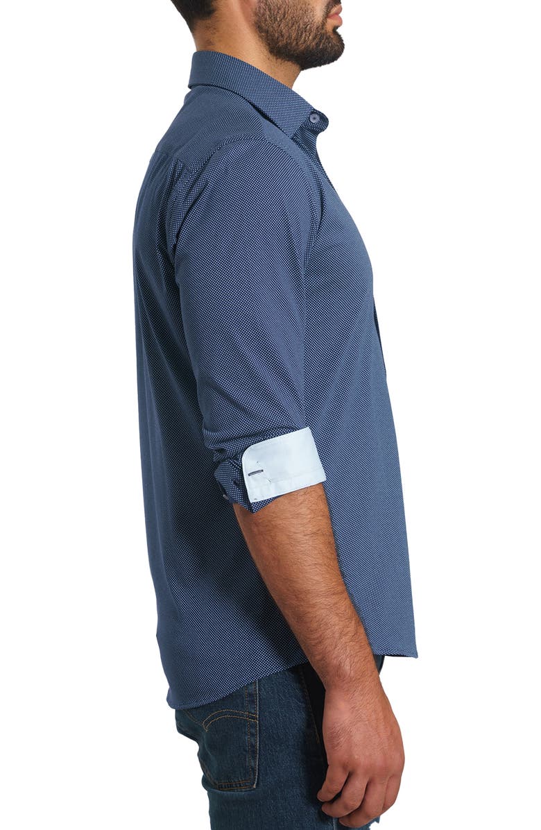 Jared Lang Trim Fit Microdot Button-Up Shirt, Alternate, color, Blue