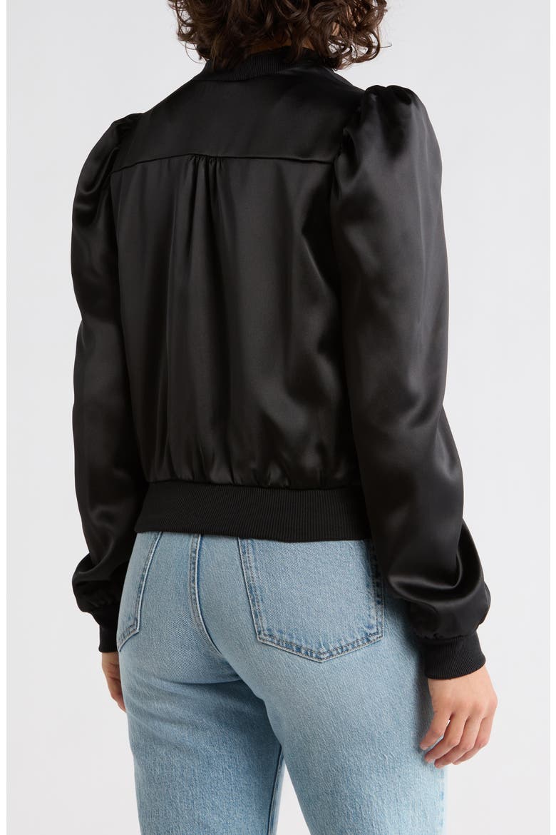 Amma Crop Satin Bomber Jacket, Alternate, color, BLACK