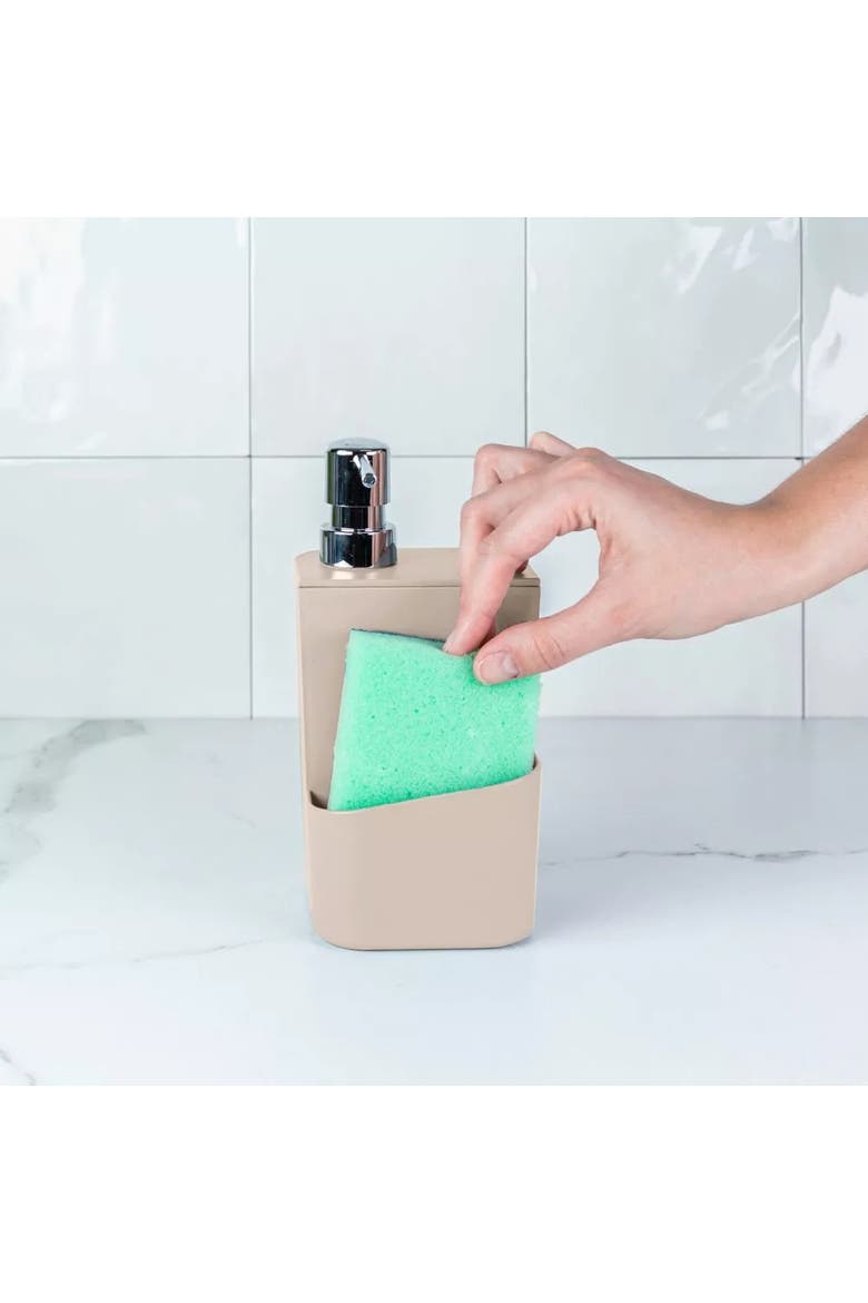 Durable Kitchen Soap Dispenser Organizer with Sponge Holder and Drainage, 22 oz, Alternate, color, Beige