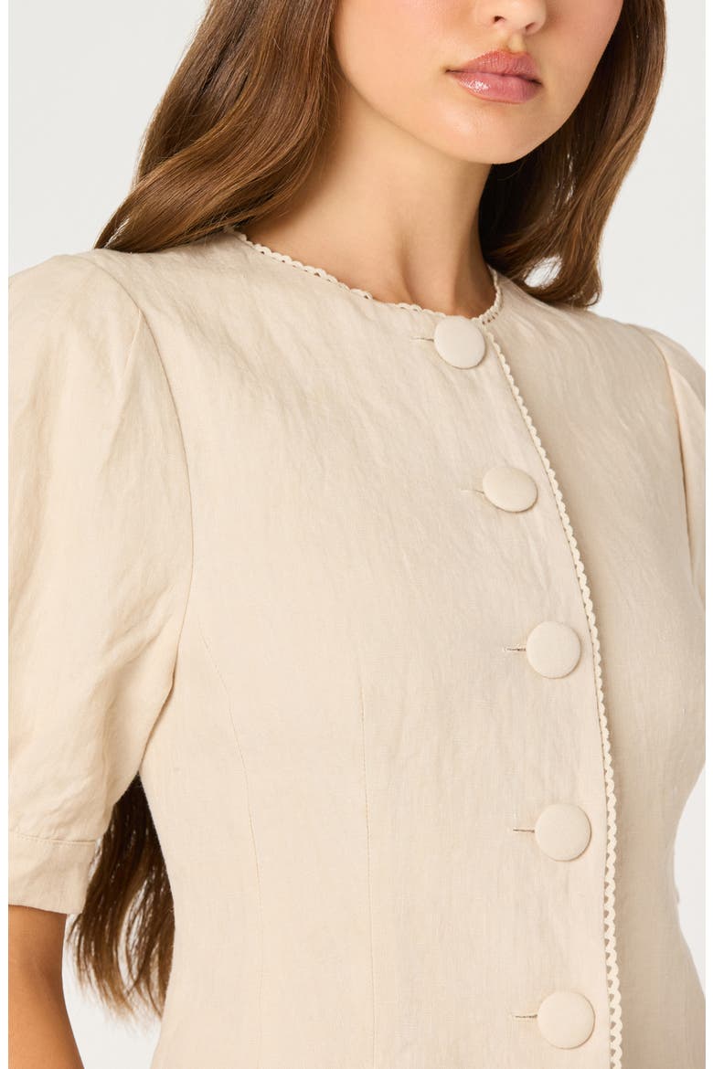 Cailey Puff Sleeve Crochet Trim Button-Up Top, Alternate, color, NATURAL