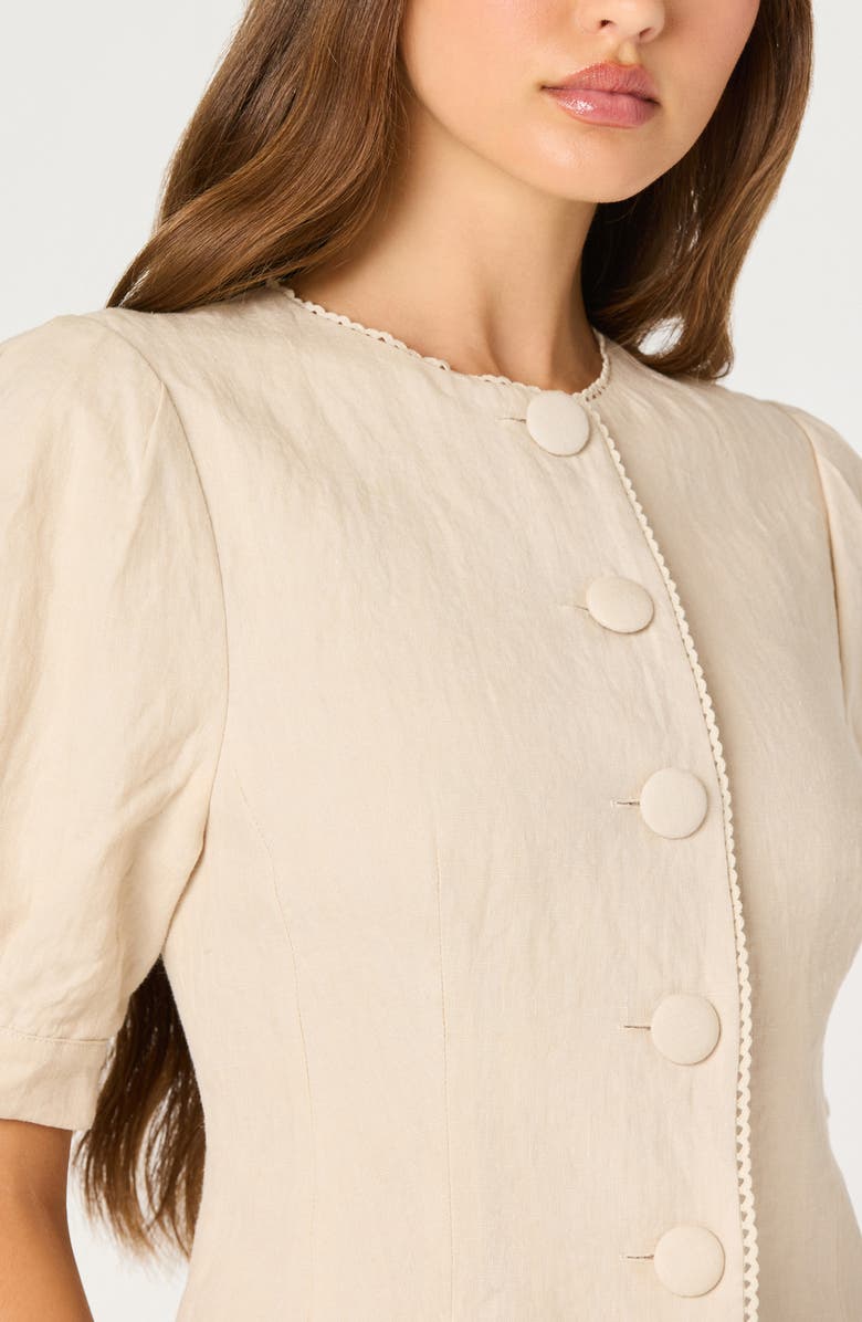ASTR the Label Cailey Puff Sleeve Crochet Trim Button-Up Top, Alternate, color, Natural