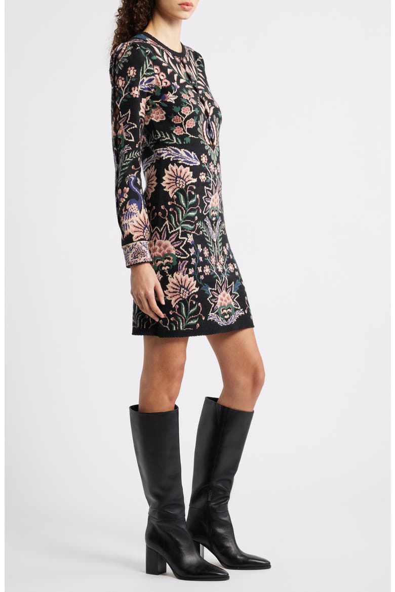 Marvelous Garden Knit Long Sleeve Dress, Alternate, color, BLACK