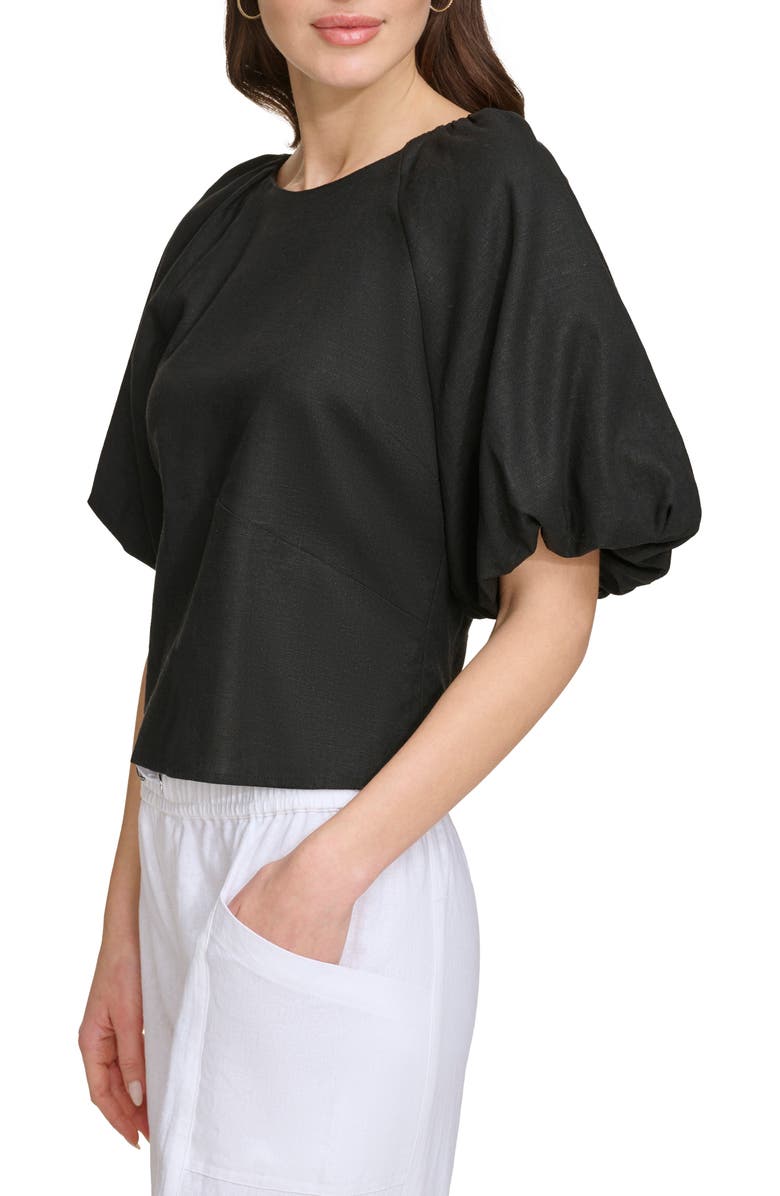 DKNY Puff Sleeve Linen Blend Top, Alternate, color, 
