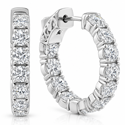 4.40 Ct TW Diamond Inside Outside Hoops Vault Lock 14k Gold Lab Grown 1" Tall