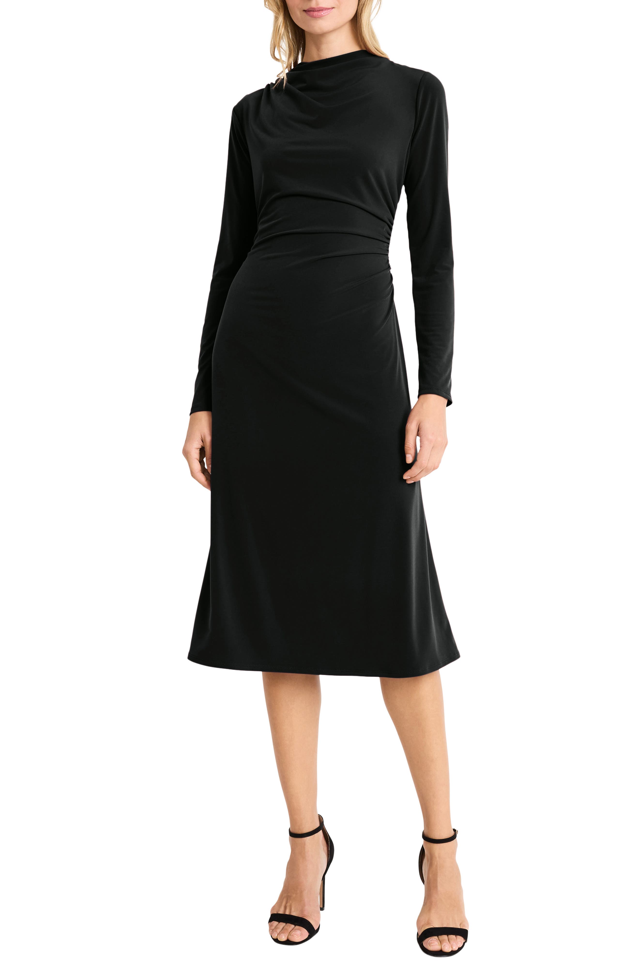 Maggy London High Neck Long Sleeve Sheath Midi Dress