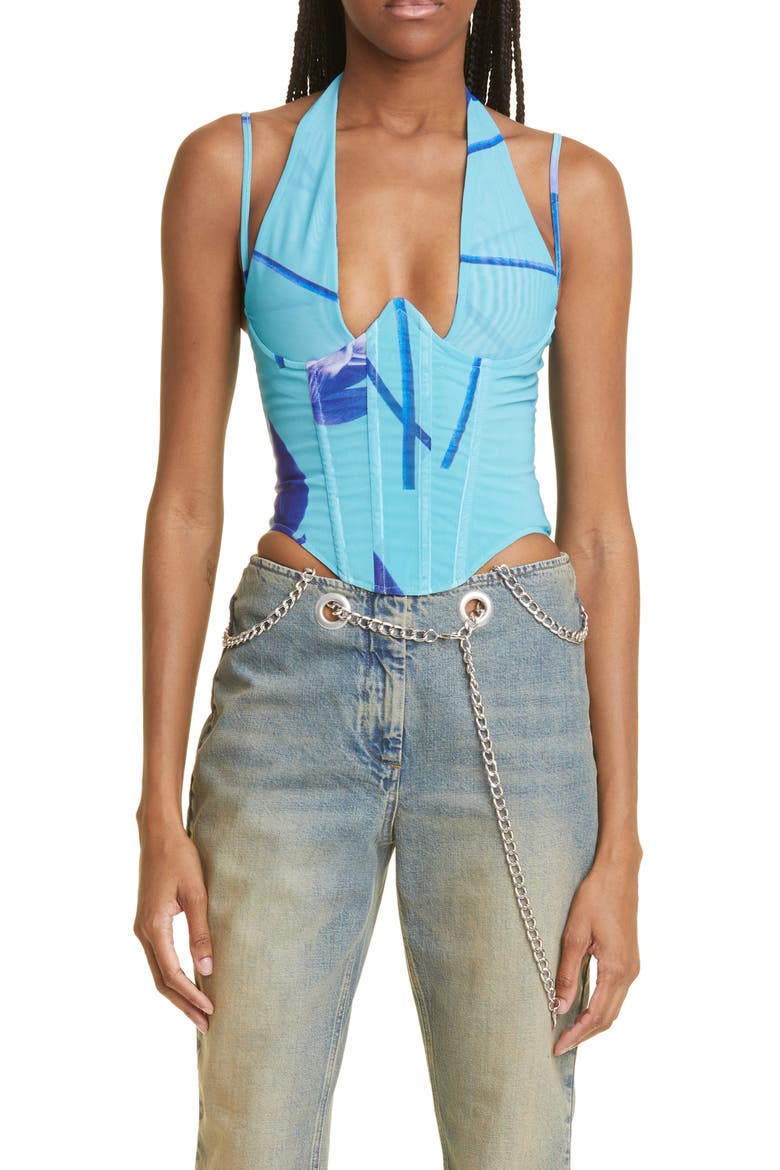 Talia Abstract Print Bustier Top, Main, color, BLUE LOTUS