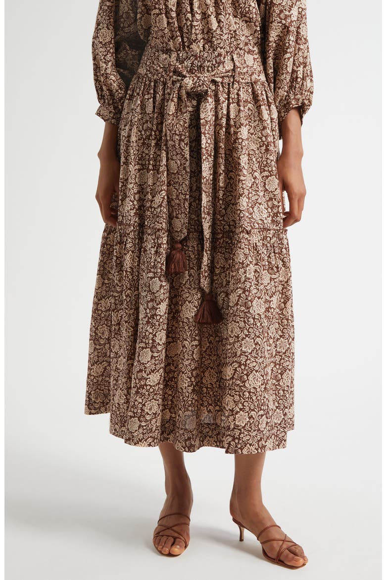 Franoise Floral Stripe Cotton Skirt, Main, color, COCOA FLORAL
