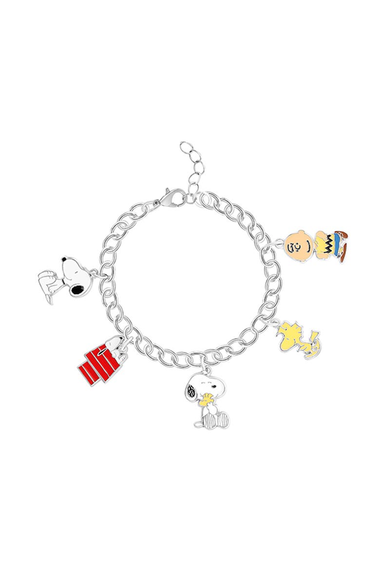 Snoopy, Woodstock, Charlie Brown Charm Bracelet, Main, color, Silver
