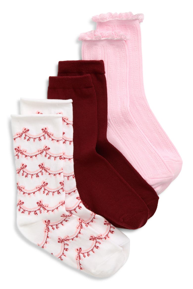 Assorted 3-Pack Textured Crew Socks, Main, color, SNOW RIBBON MULTI