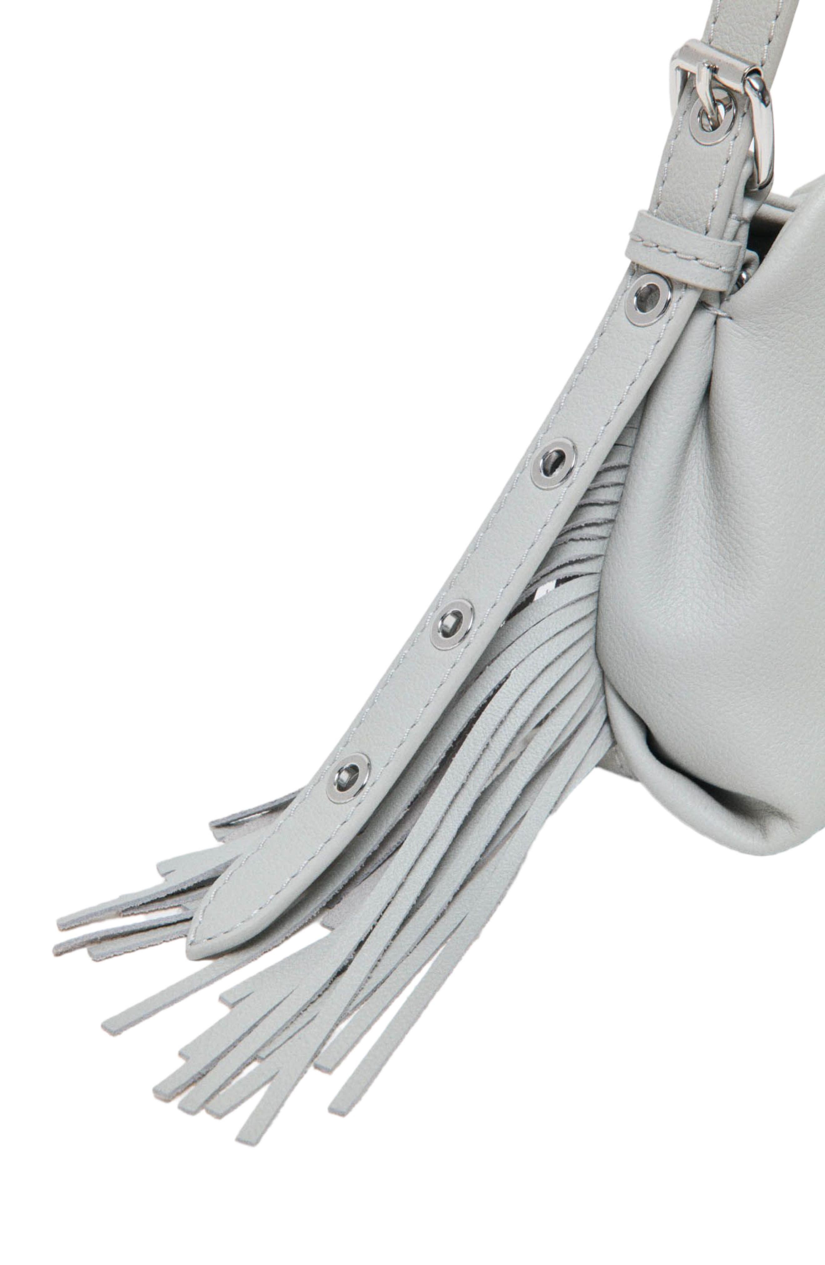 maje Miss M micro grained leather bag, Alternate, color, Light Grey