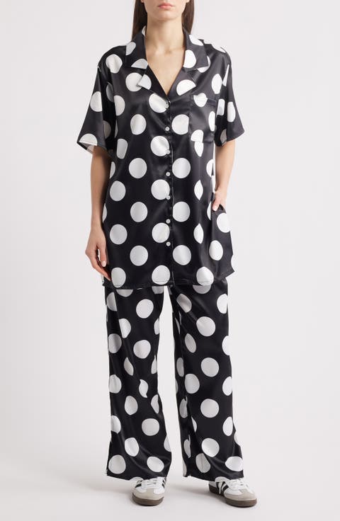 Dream So Big Polka Dot Satin Button-Up Shirt & Wide Leg Pants Set