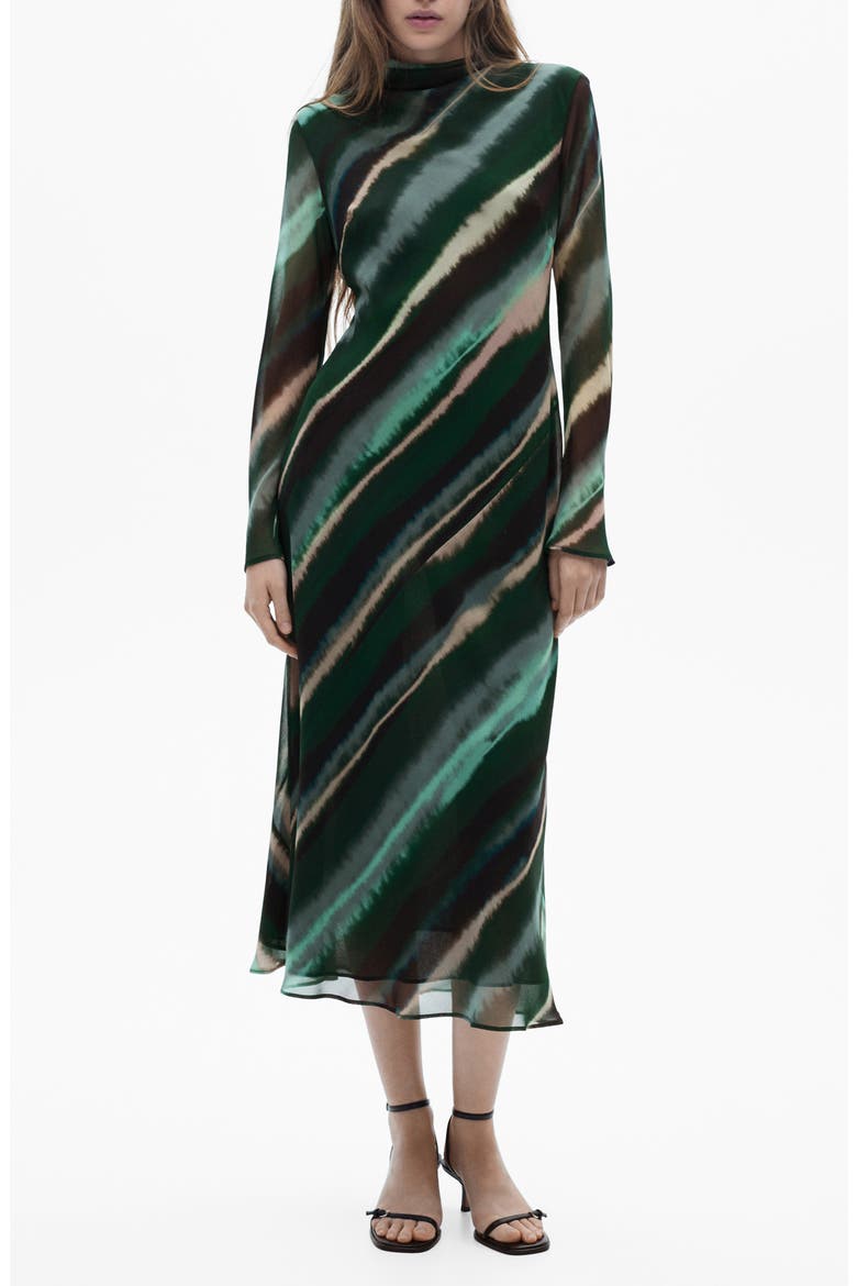 Print Turtleneck Long Sleeve Maxi Dress, Main, color, GREEN