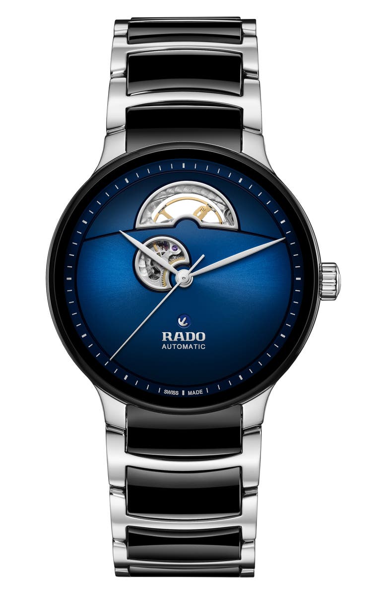 RADO Centrix Open Heart Automatic Ceramic Bracelet Watch, 39.5mm, Main, color, Blue