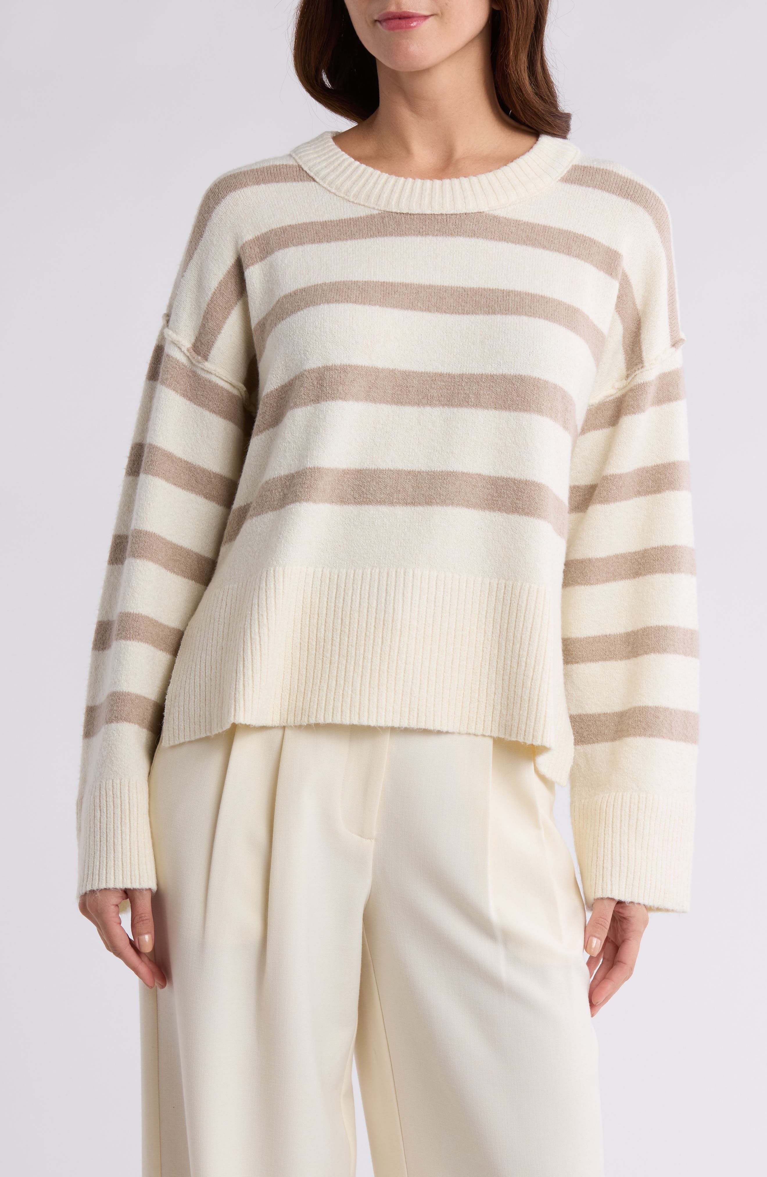 Stripe Wide Sleeve Crop Sweater - image 3