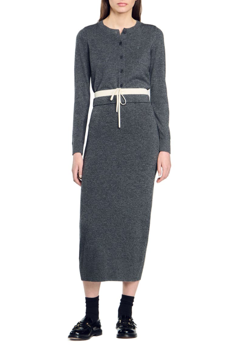 SANDRO Long double waistband skirt, Alternate, color, 