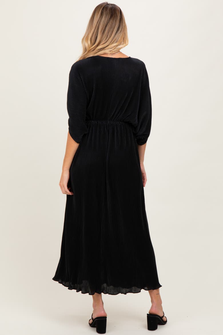 Pleated Satin Dolman Sleeve Maxi Dress, Alternate, color, Black