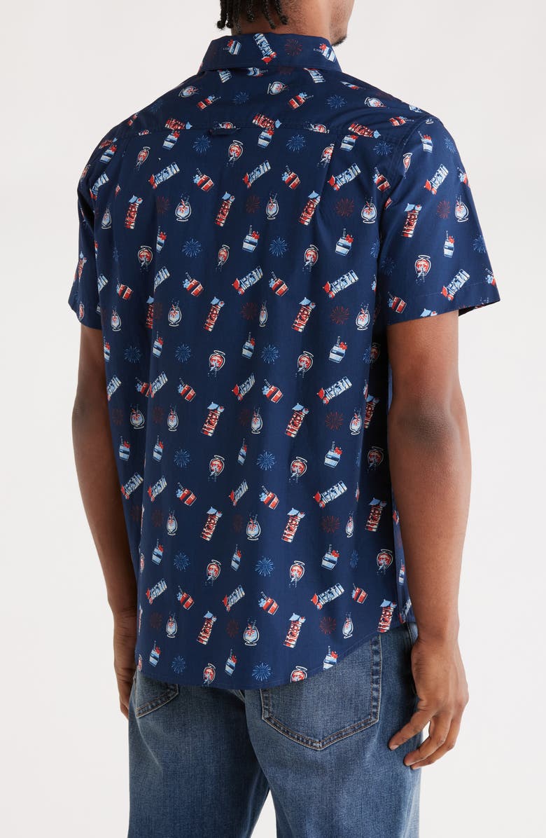 Hurley Freaky Tiki Short Sleeve Cotton Button-Up Shirt, Alternate, color, Navy