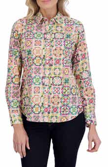 Foxcroft Zoey Watercolor Cotton Button-Up Shirt