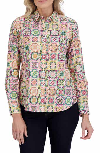 Foxcroft Zoey Watercolor Cotton Button-Up Shirt