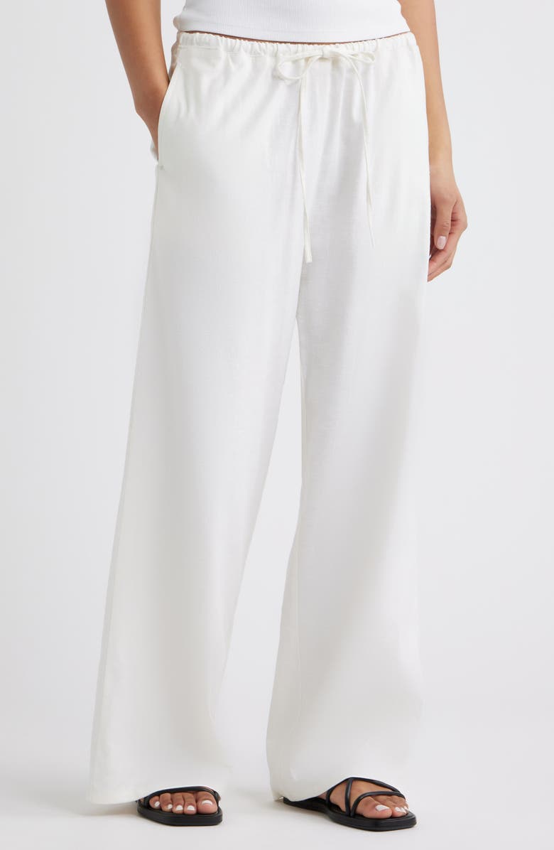 Open Edit Linen Blend Wide Leg Pants, Main, color, White