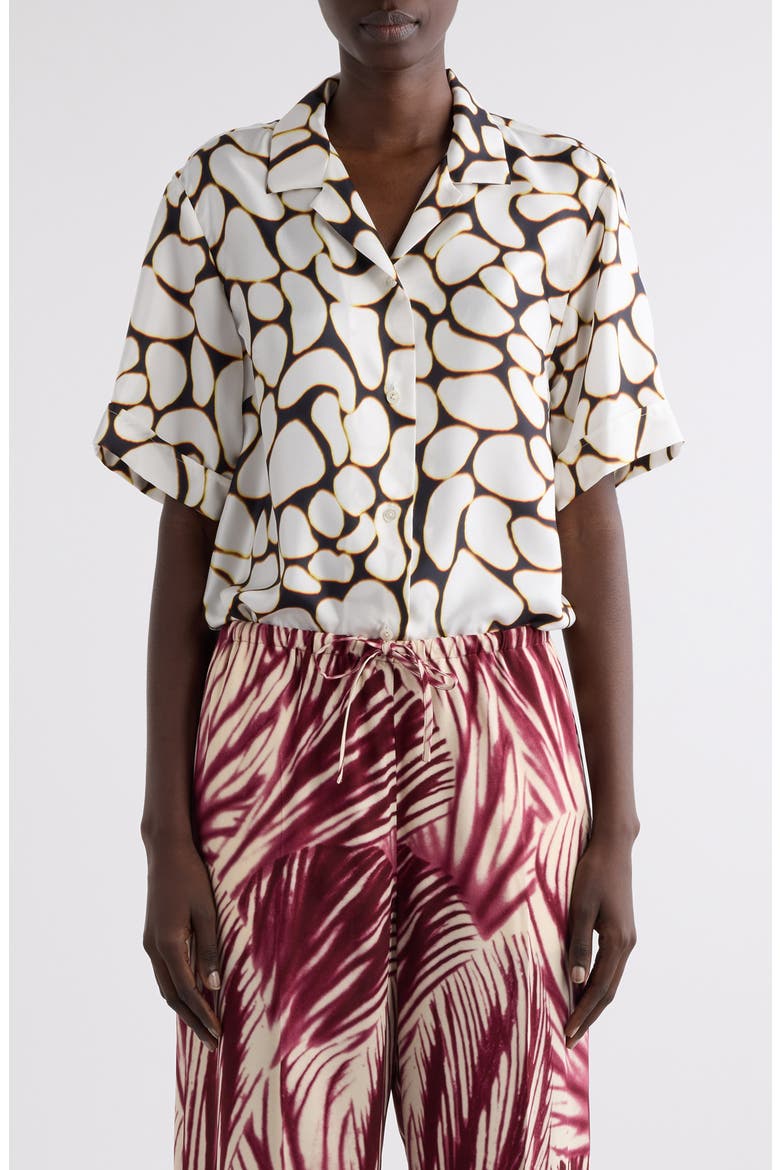 Clive Print Silk Camp Shirt, Main, color, OFF WHITE