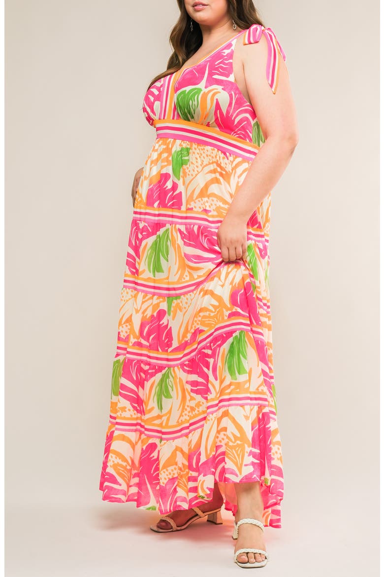 Printed Tie Strap Tiered Maxi Sundress, Alternate, color, FUCHSIA ORANGE