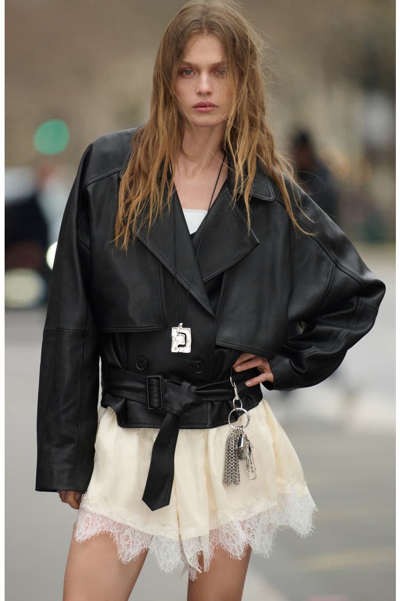 Lapels Leather Jacket, Alternate, color, BLACK