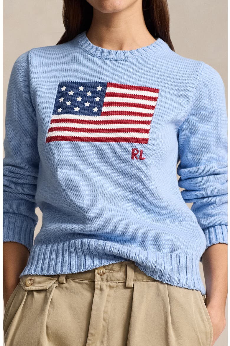 Flag Crewneck Sweater, Alternate, color, CHAMBRAY BLUE