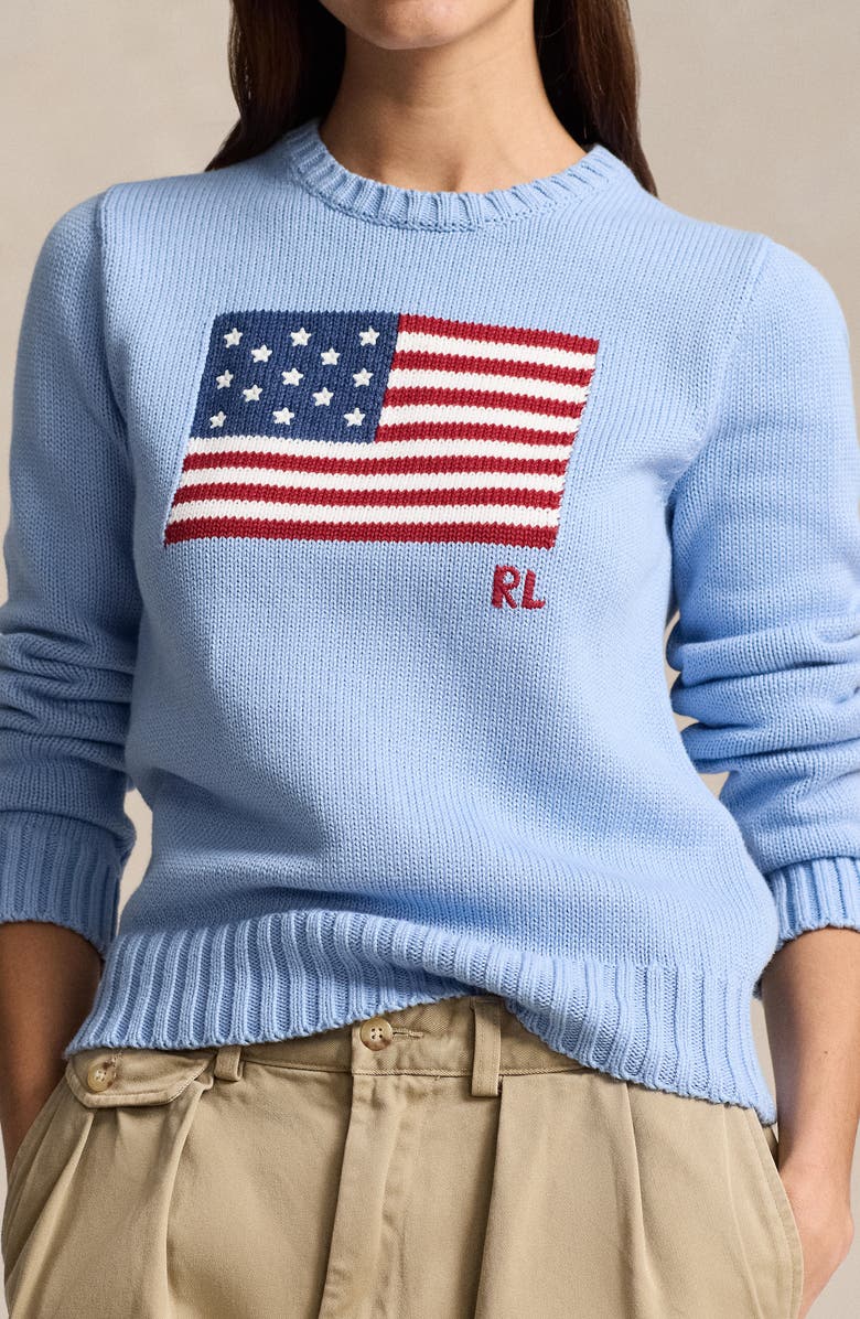 Polo Ralph Lauren Flag Crewneck Sweater, Alternate, color, Chambray Blue