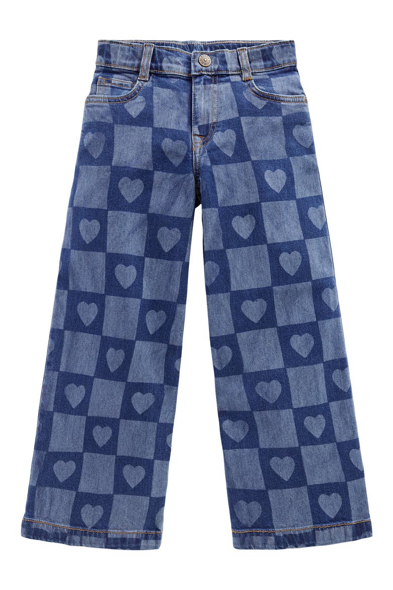 Kids' Heart Checkerboard Wide Leg Jeans, Main, color, HEART CHECKERBOARD DENIM