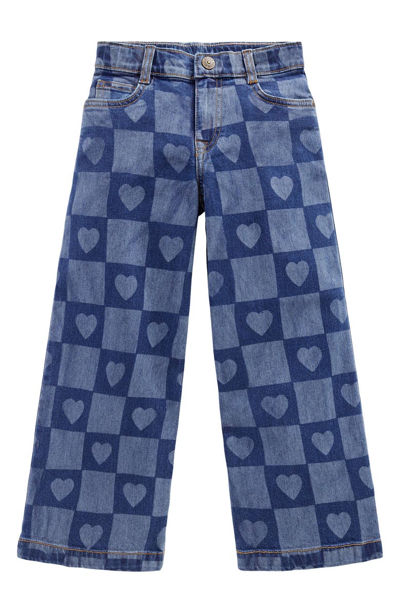 Mini Boden Kids' Heart Checkerboard Wide Leg Jeans, Main, color, Heart Checkerboard Denim