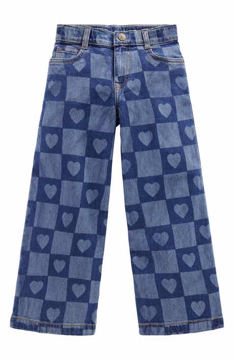 Kids' Heart Checkerboard Wide Leg Jeans