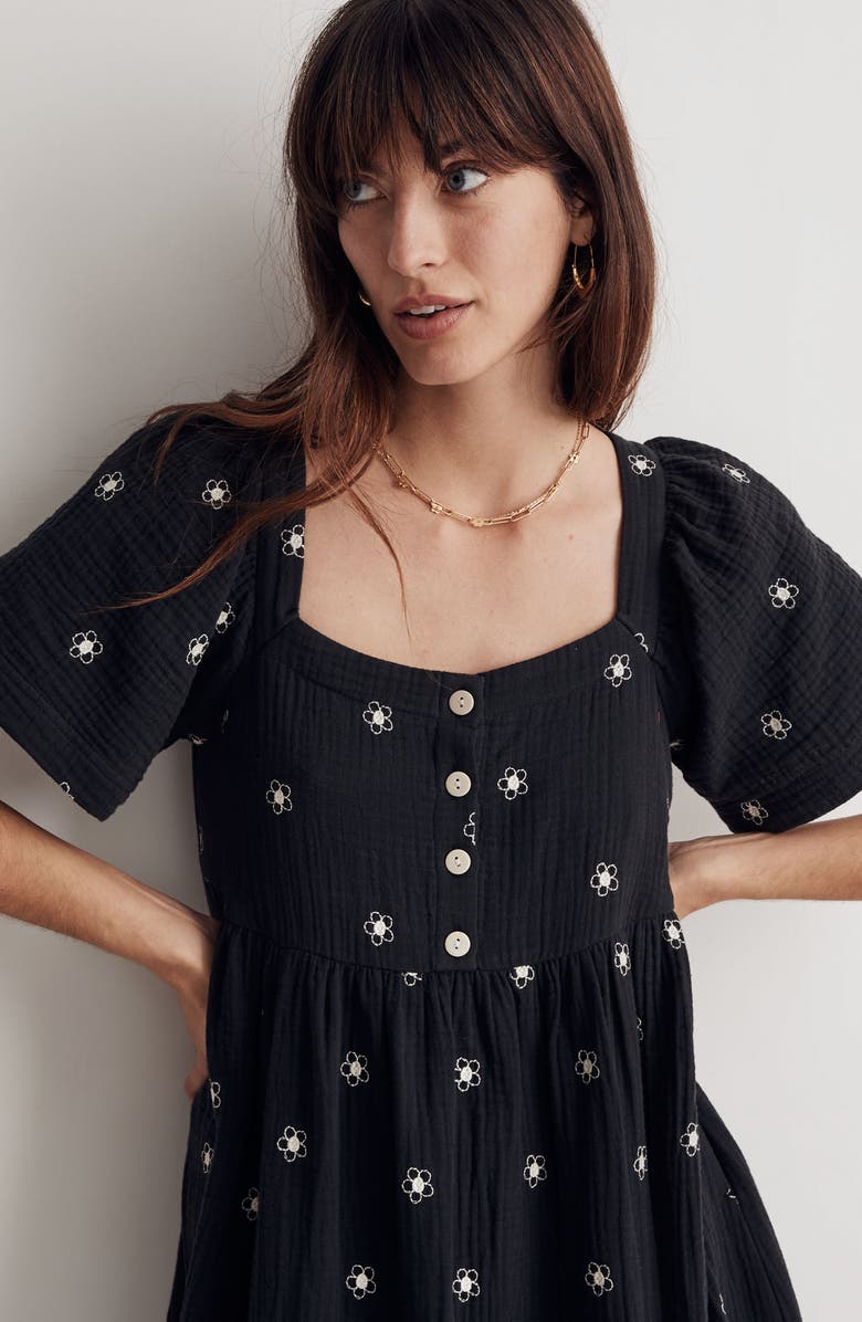 Madewell Daisy Embroidered Lightspun Square Neck Midi Dress, Alternate, color, 
