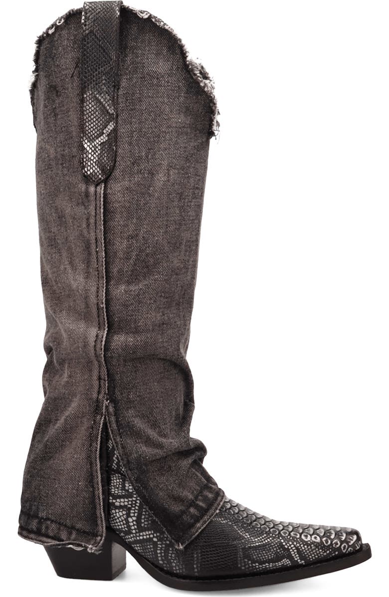 Dingo Knee High Denim & Snakeskin Embossed Western Boot, Alternate, color, Black