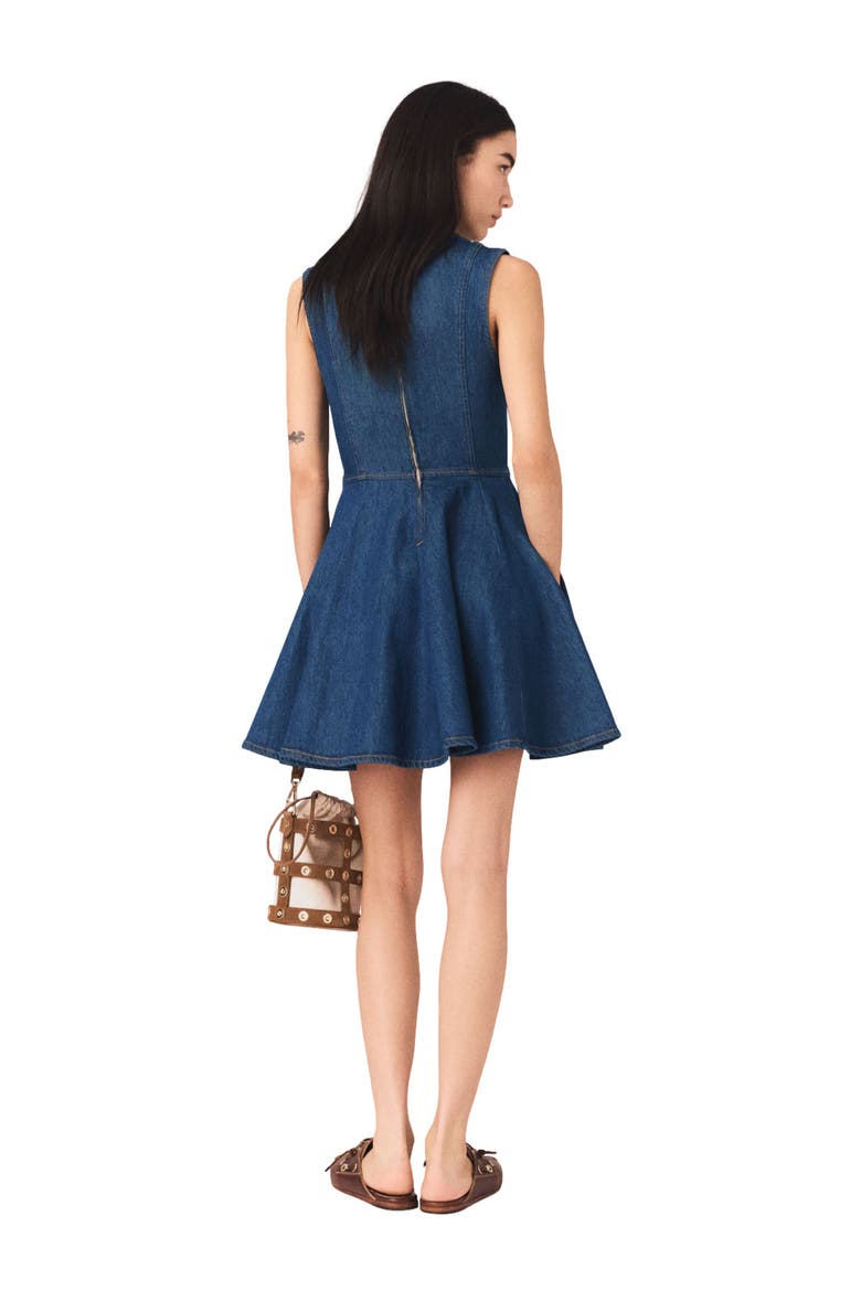 Short flared denim dress, Alternate, color, Navy