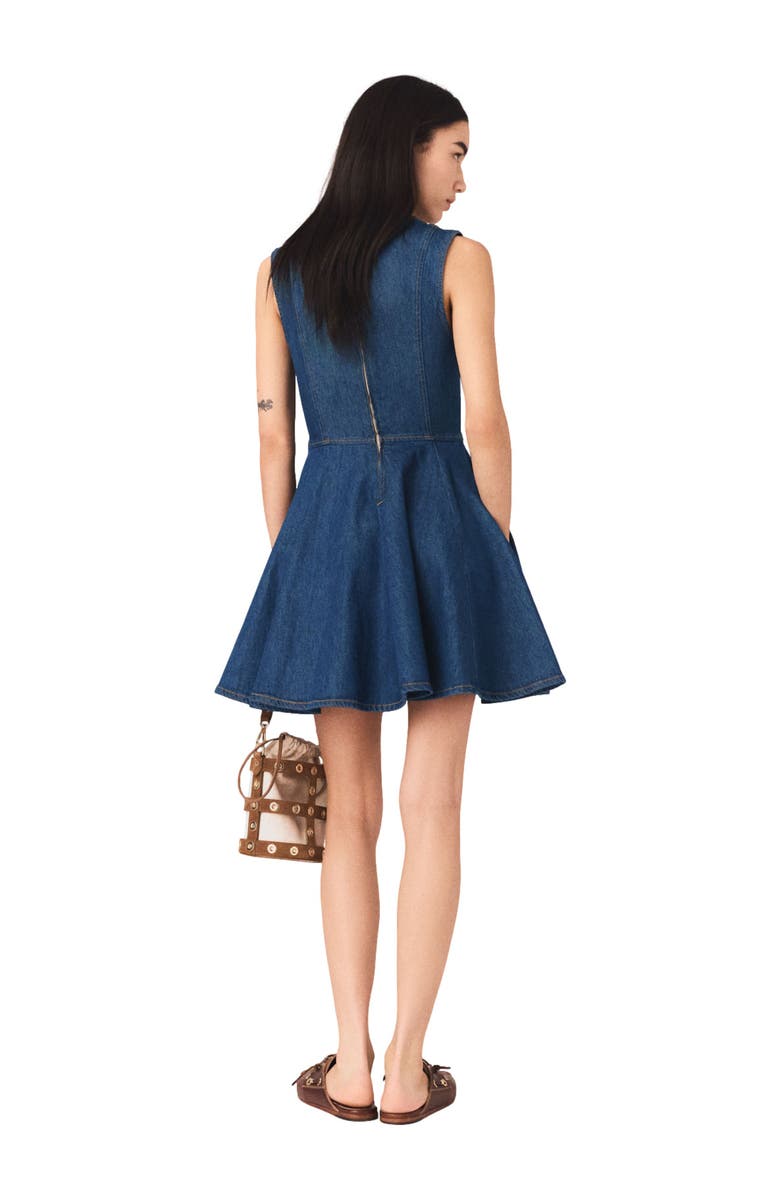 maje Short flared denim dress, Alternate, color, Navy
