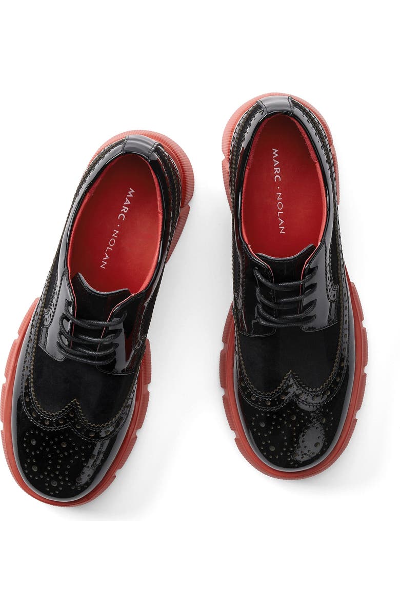 MARC NOLAN Ms. Alexander Leather Lug Wingtip Derby, Alternate, color, Black/Red